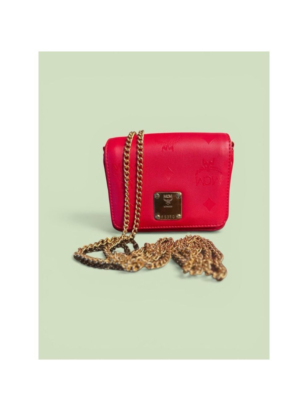 MCM Mini Aren Chain Wallet in Red Visetos